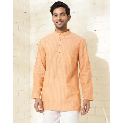 Fabindia Men's Cotton Striped Regular Kurta (1037124Yellow_Orange