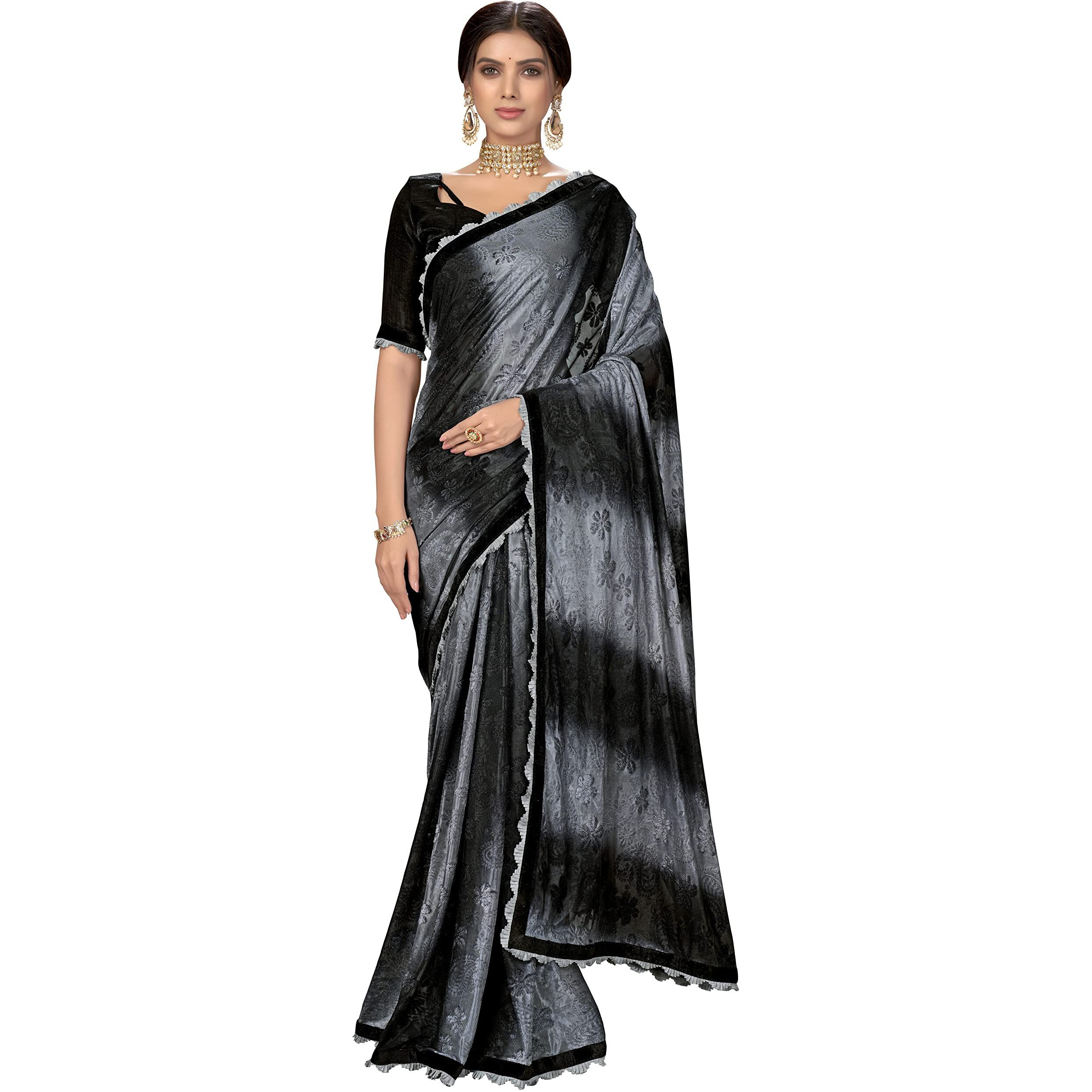 Glory Sarees Womens Lycra Saree (Lycra_Art101Black_Black)