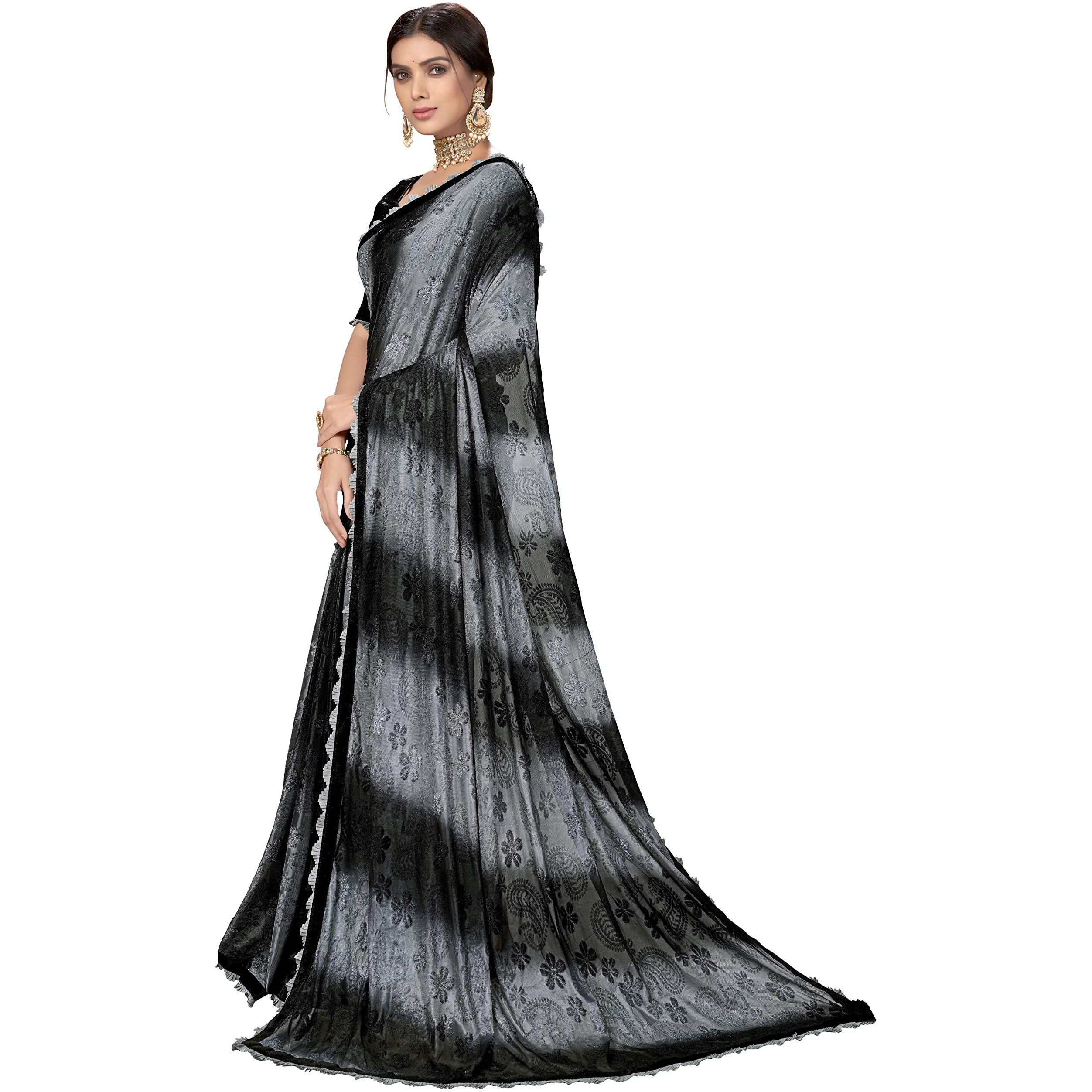 Glory Sarees Womens Lycra Saree (Lycra_Art101Black_Black)