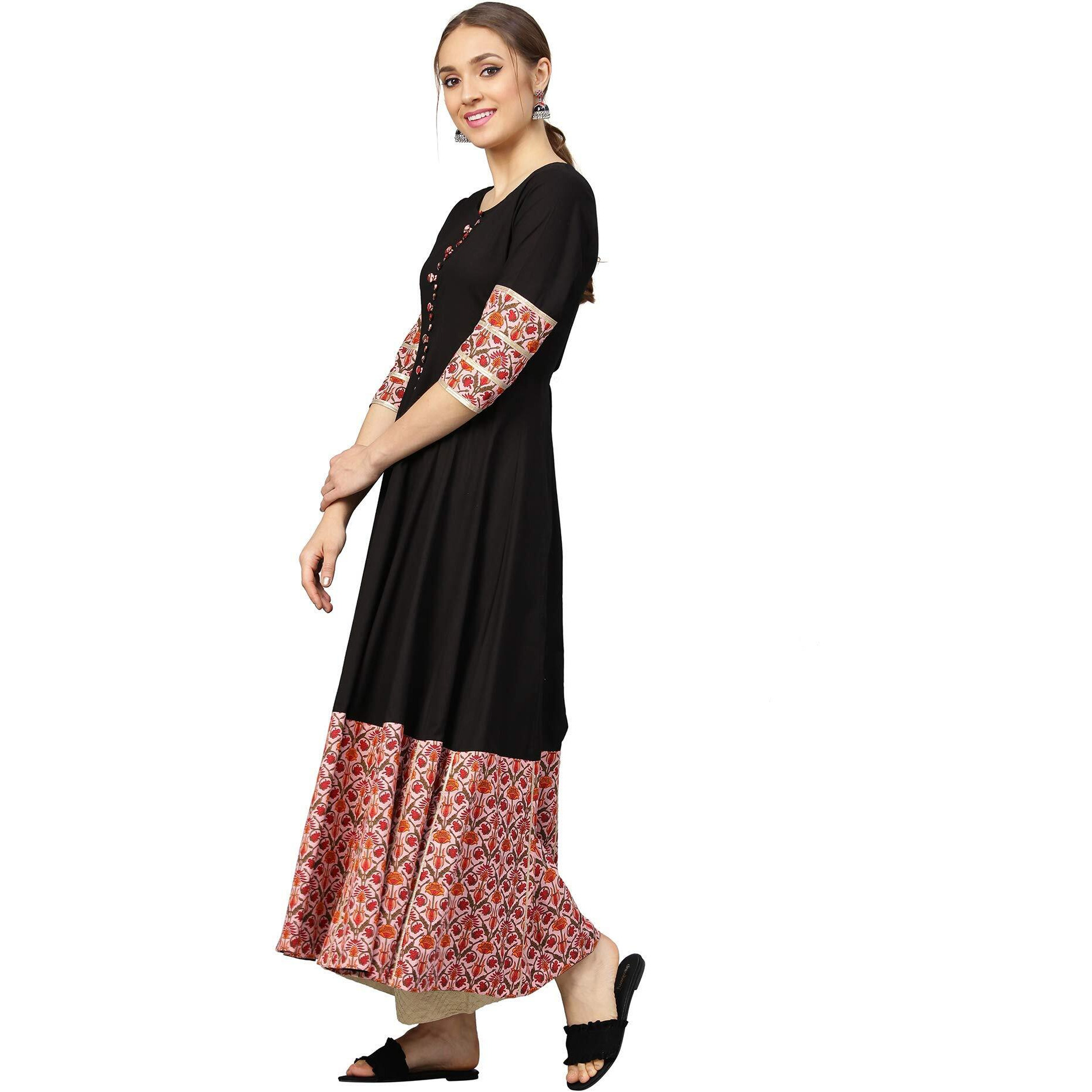 Idalia Black Anarkali Kurta With Pink Jaal Print Border