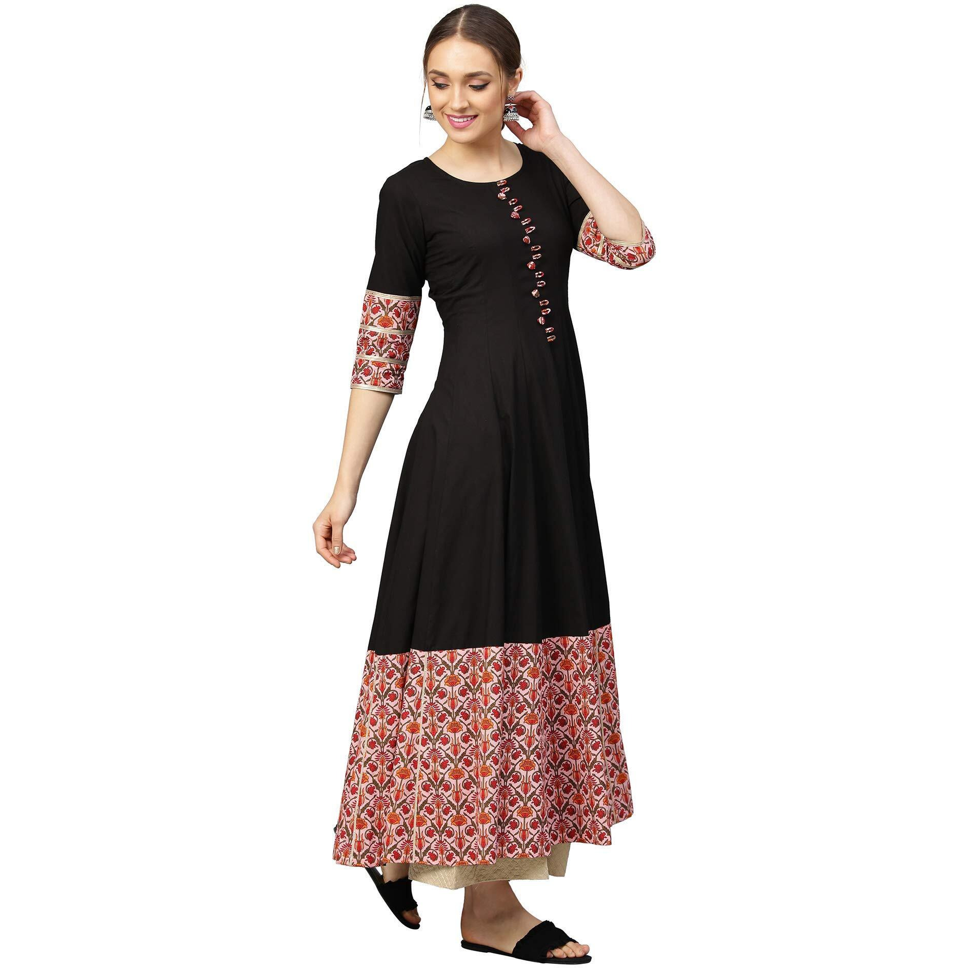 Idalia Black Anarkali Kurta With Pink Jaal Print Border