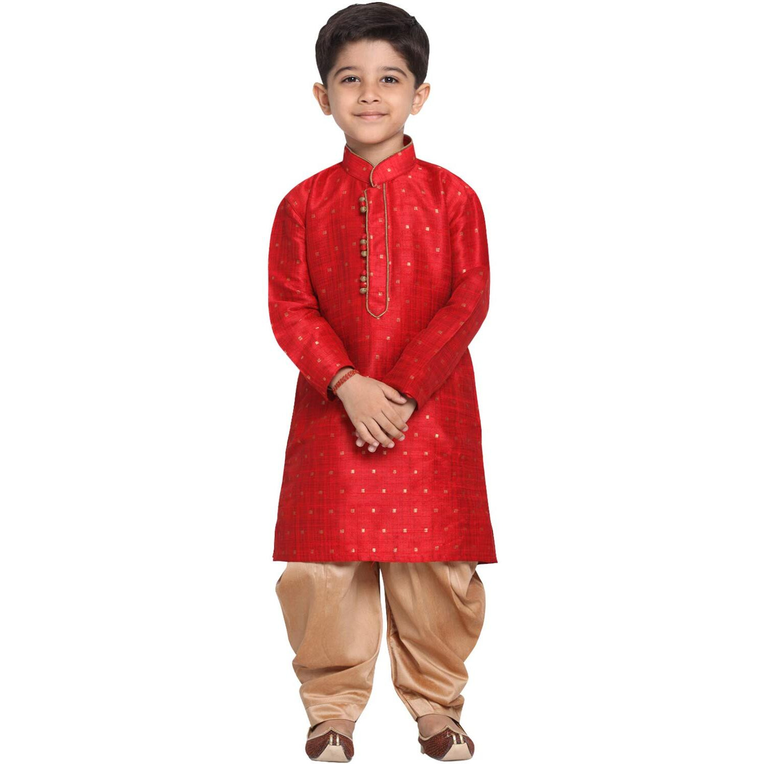 Jbn Creation Boys' Maroon And Rose Gold Silk Blend Kurta And Dhoti Pant Set (Vasbk023Mancdrg, For 9-10 Years)