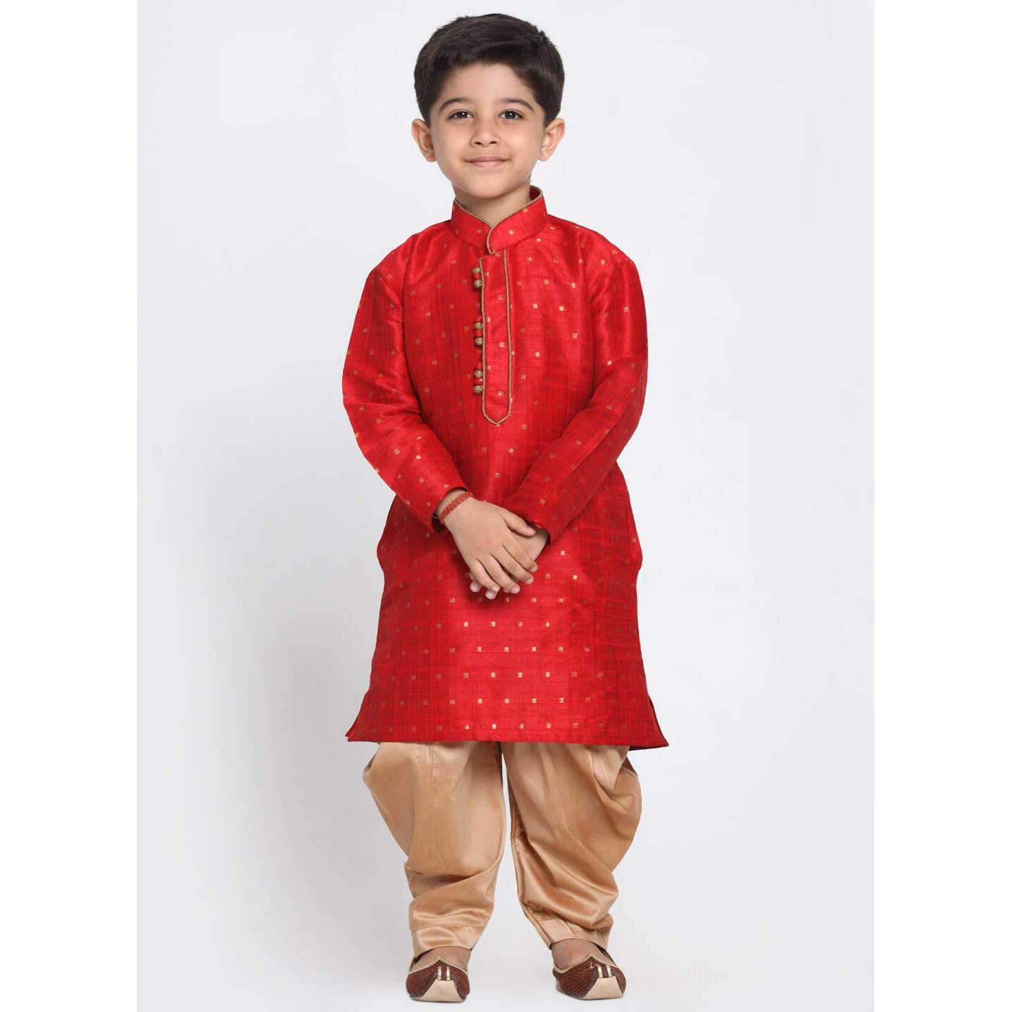 Jbn Creation Boys' Maroon And Rose Gold Silk Blend Kurta And Dhoti Pant Set (Vasbk023Mancdrg, For 9-10 Years)