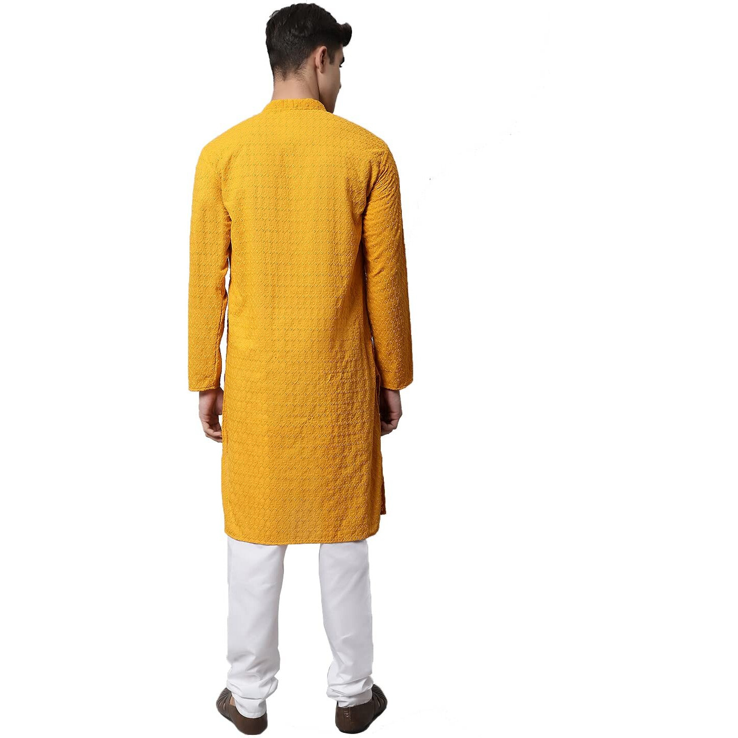 Jompers Men Mustard And Embroidered Kurta With Churidar (Mustard, Xxl)