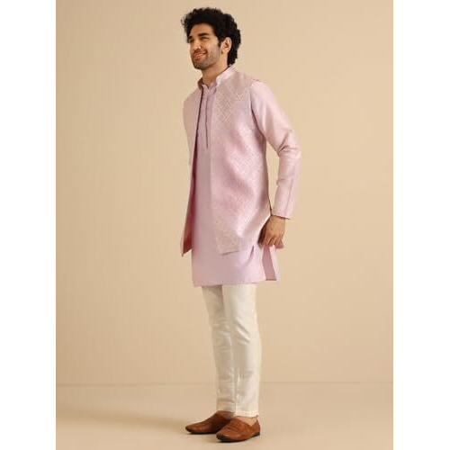 Kisah Kurta Pajama Set For Men With Modi Jacket  Ethnic Kurta For Man | Wedding Dress Set & Traditional Outfit, Lilac, 42