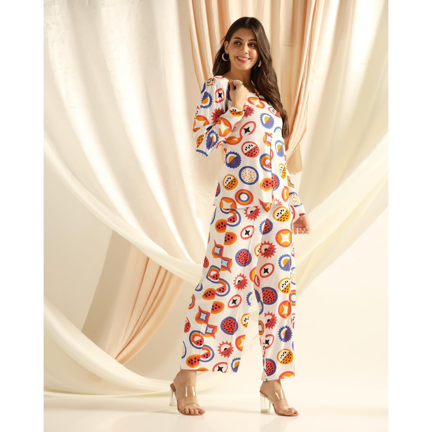 Leriya Fashion Cotton Lycra Ethnic Co Ord Set For Women | Night Dress For Women | Night Wear For Women | Payjama Set For Women | Pajama Set | Women Two-Piece Outfits (Xx-Large, White)