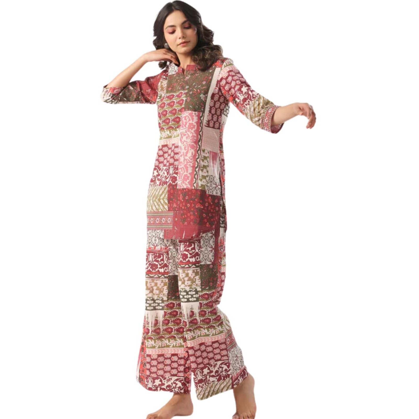 Leriya Fashion Kurta Set For Women || Ethnic Co Ord Set || Casual Kurta Set For Women || Fancy Kurta Set || Kurti Set For Women || Rayon Printed Short Kurti With Pant Set (Small, Pink)