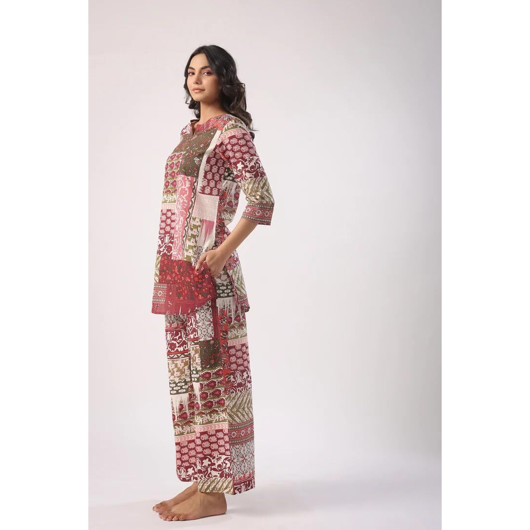 Leriya Fashion Kurta Set For Women || Ethnic Co Ord Set || Casual Kurta Set For Women || Fancy Kurta Set || Kurti Set For Women || Rayon Printed Short Kurti With Pant Set (Small, Pink)