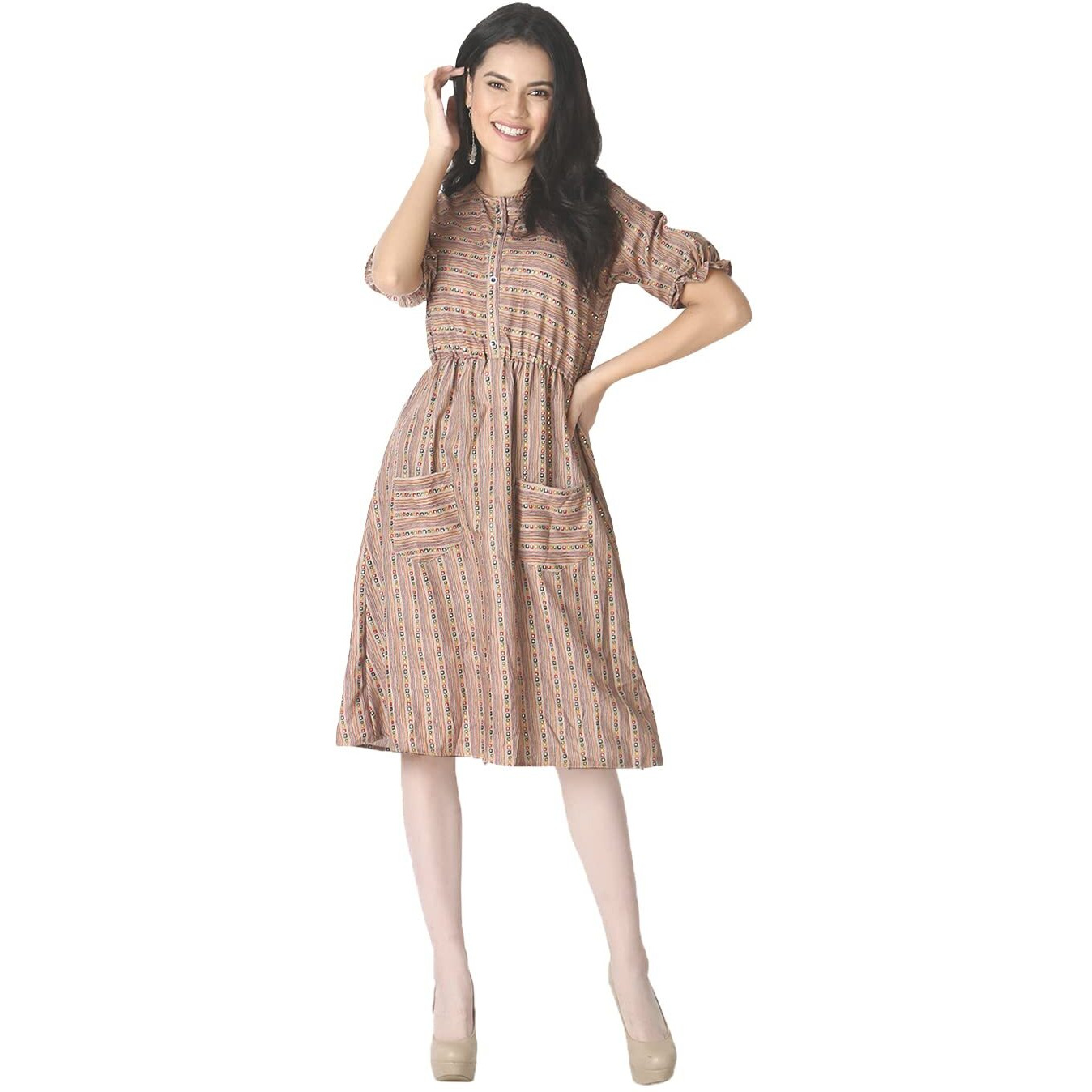 Leriya Fashion One Piece Dress For Women| Midi Dress For Women| Birthday Dress For Women (X-Large, Beige)