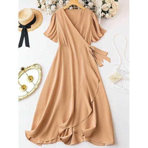 Lymio Midi Dresses For Women | Western Dresses For Women | Dress For Women | Dresses (695-698) (L, Khakhi)