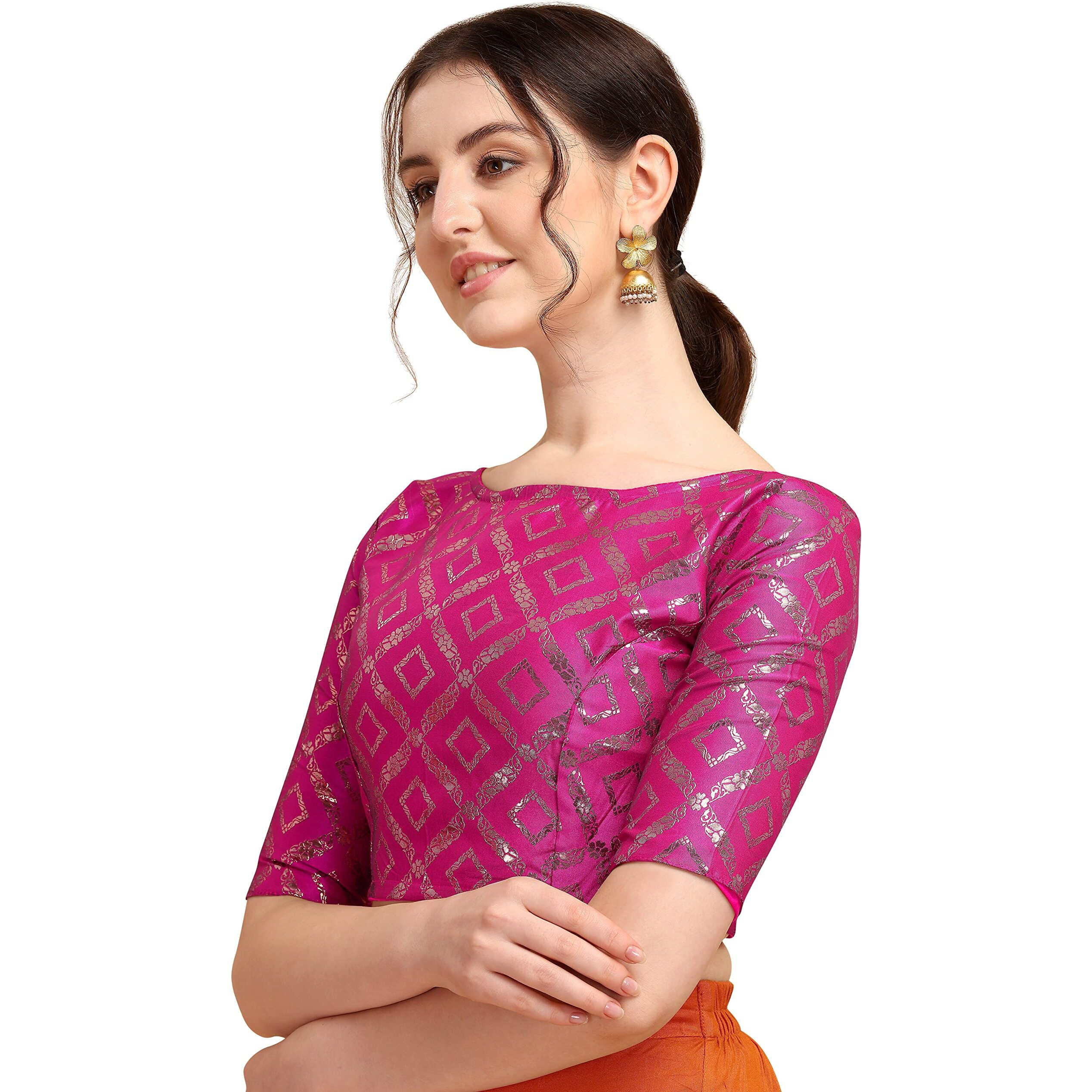 Oomph Jacquard Pink Readymade Blouse For Women - Rbbl148M