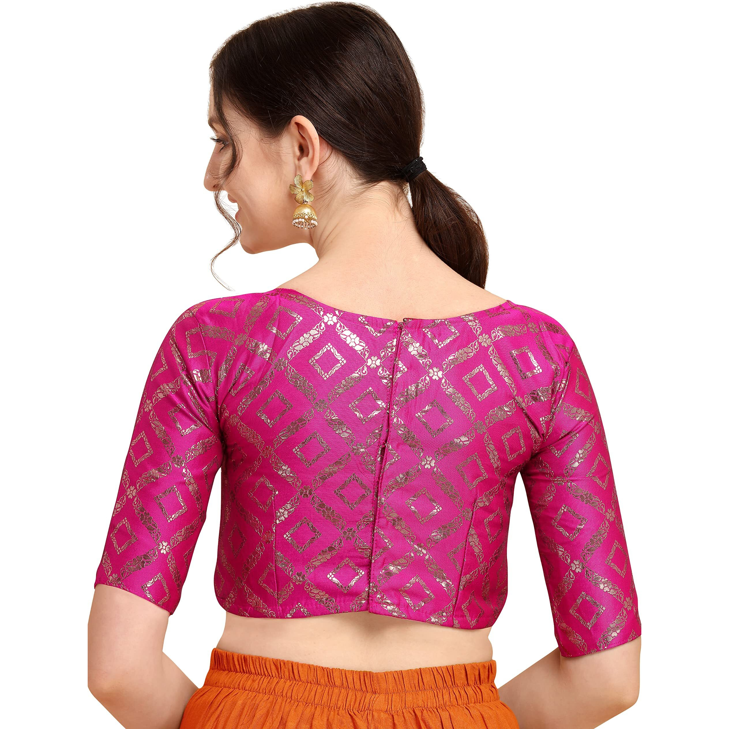 Oomph Jacquard Pink Readymade Blouse For Women - Rbbl148M