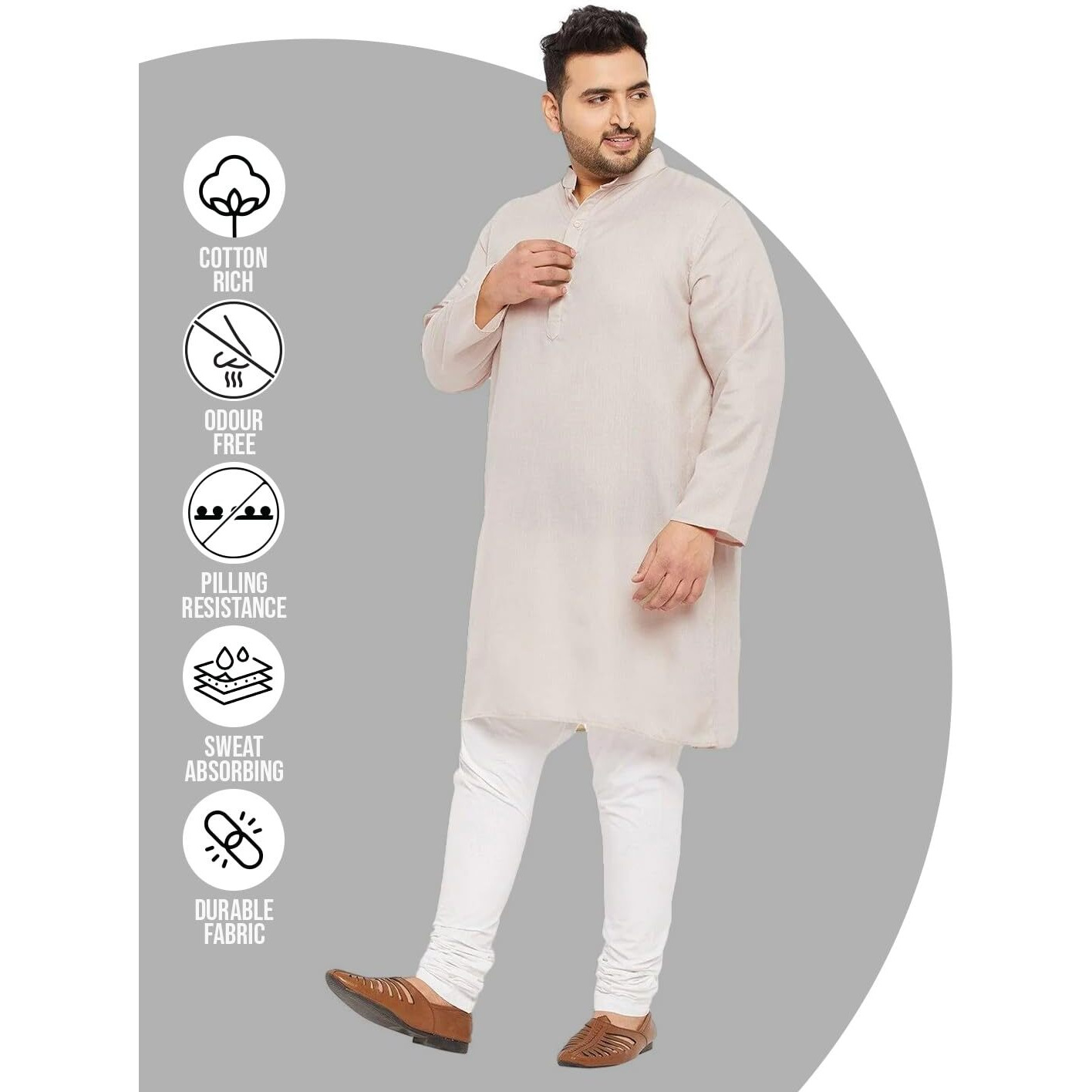 Bigbanana Plus Size Men's Regular Fit Kurta (Ullas-Offwhite,Offwhite,5Xl)
