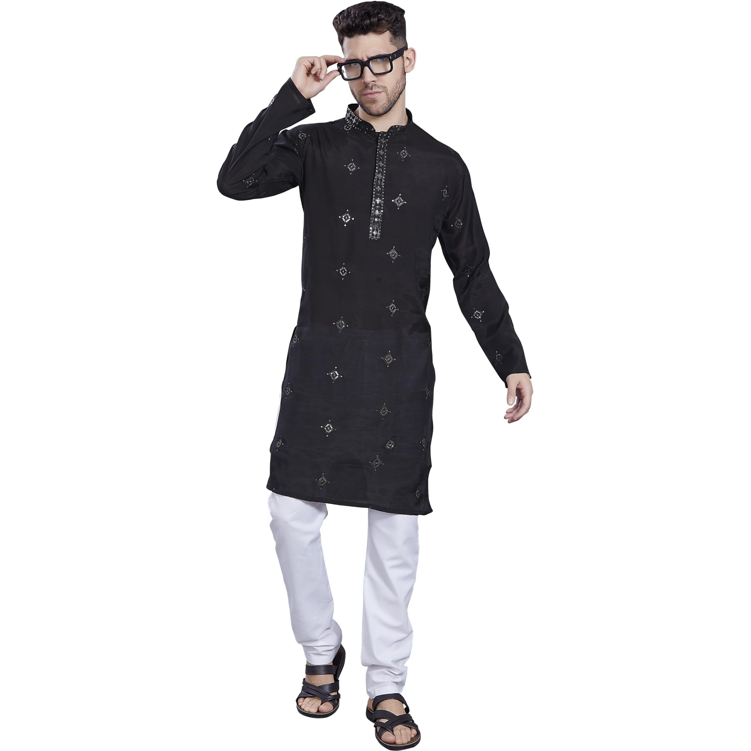 Divisive Men's Embroidered Silk Blend Only Slim Fit Kurta (Dkrt821_S_Black)
