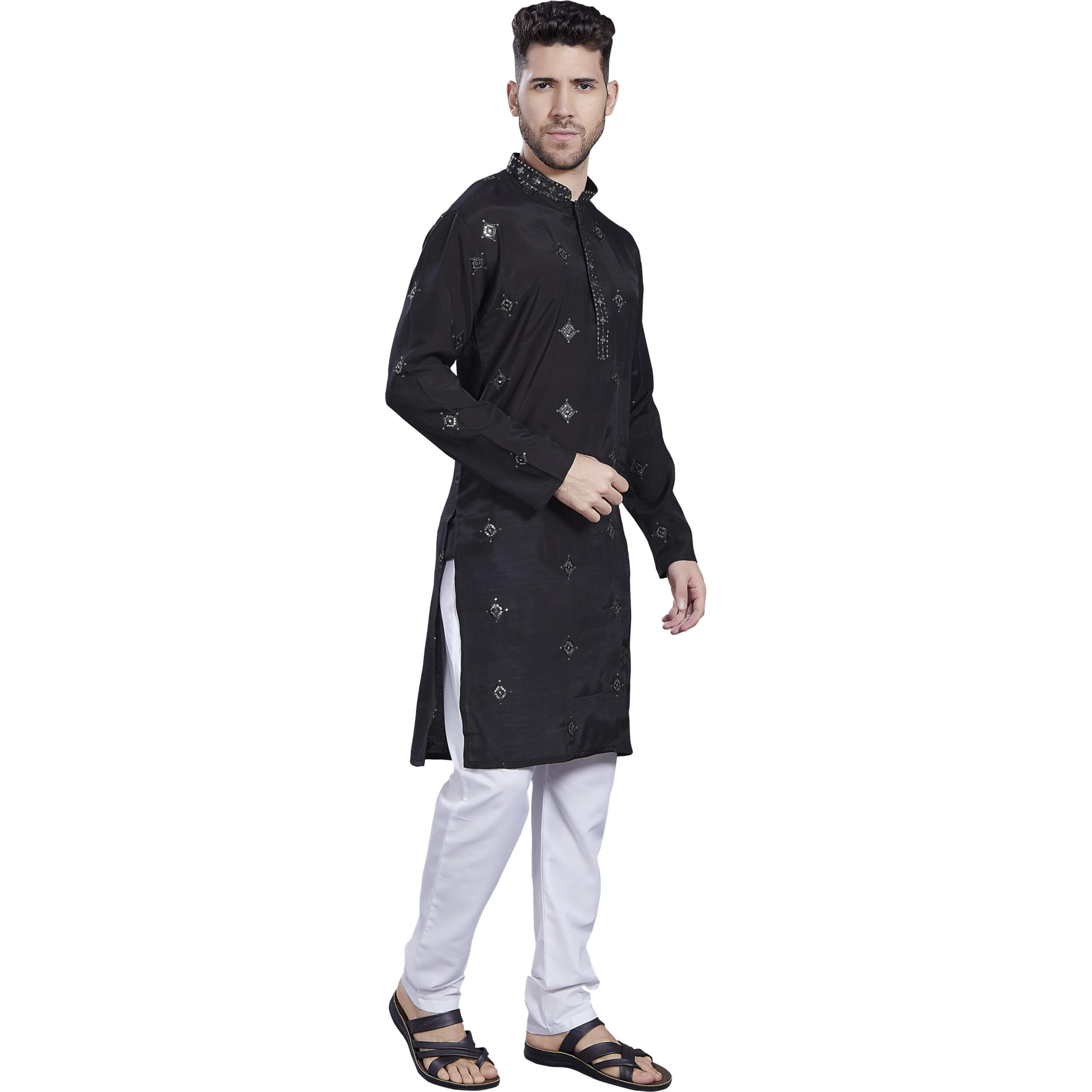 Divisive Men's Embroidered Silk Blend Only Slim Fit Kurta (Dkrt821_S_Black)