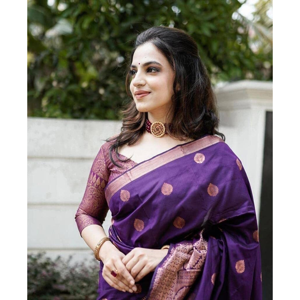 Flosive Ayn Women's Present Banarasi Soft Lichi Silk Saree Beautiful Jacquard Rich Pallu Design Work 4501 Zari Woven Kanjivaram Silk Style Saree With Soft Lichi Silk Blouse Piece (Blue)