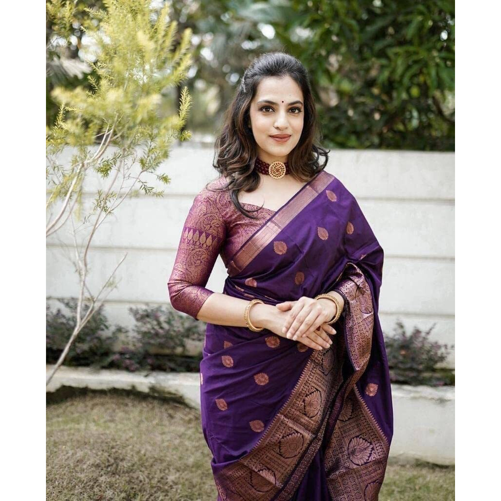 Flosive Ayn Women's Present Banarasi Soft Lichi Silk Saree Beautiful Jacquard Rich Pallu Design Work 4501 Zari Woven Kanjivaram Silk Style Saree With Soft Lichi Silk Blouse Piece (Blue)