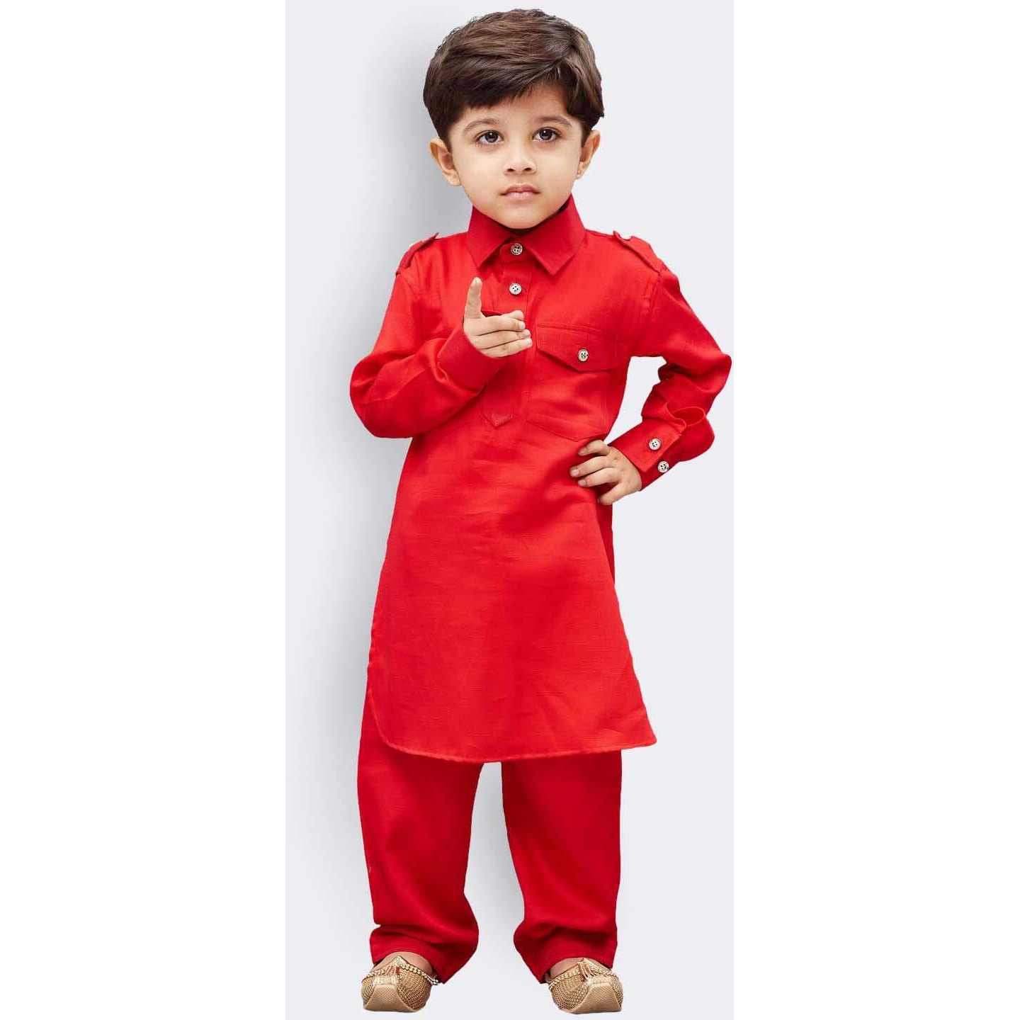 Jbn Creation Boys' Red Cotton Pathani Suit Set (Vasbptrd009, For 5-6 Years)