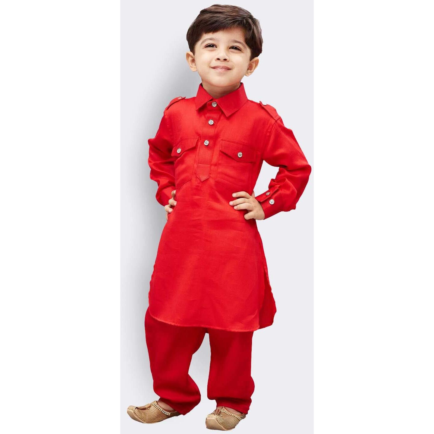 Jbn Creation Boys' Red Cotton Pathani Suit Set (Vasbptrd009, For 5-6 Years)