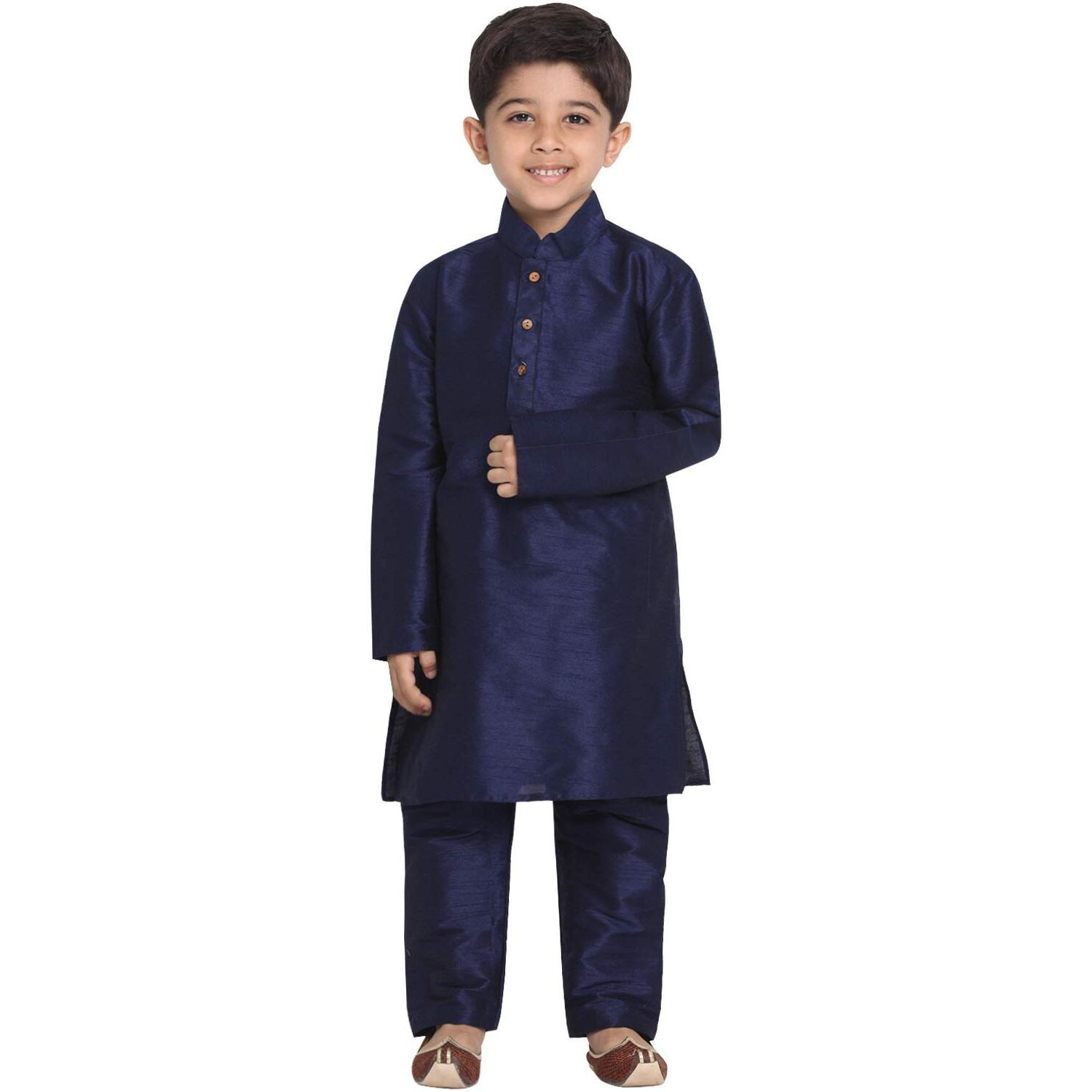 Jbn Creation Boys' Navy Blue Silk Blend Kurta And Pyjama Set_Vasbknb001Npnb_18