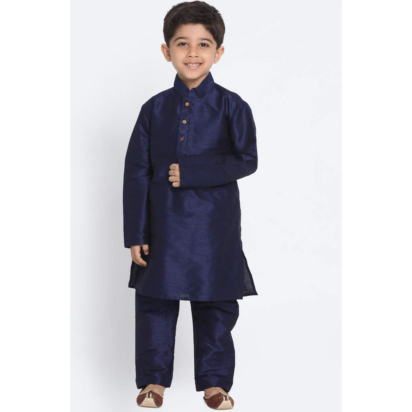 Jbn Creation Boys' Navy Blue Silk Blend Kurta And Pyjama Set_Vasbknb001Npnb_18