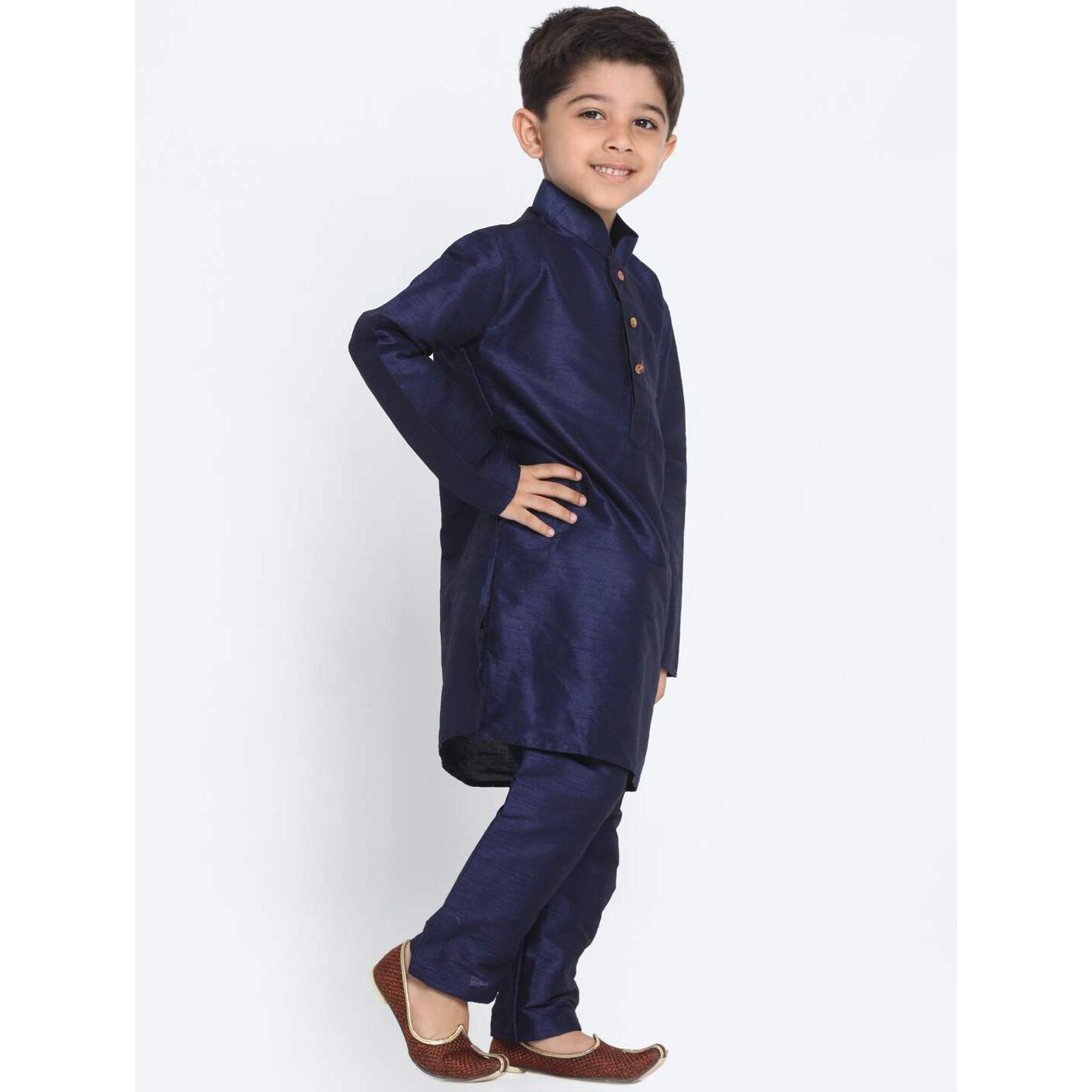 Jbn Creation Boys' Navy Blue Silk Blend Kurta And Pyjama Set_Vasbknb001Npnb_18