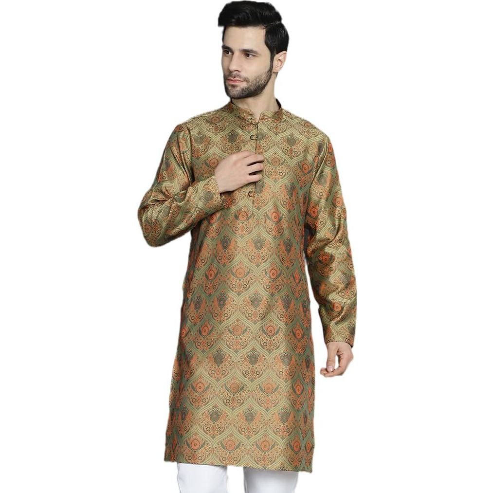 Jompers Men's Golden Silk Blend Straight Kurtas (Golden, Xxl)