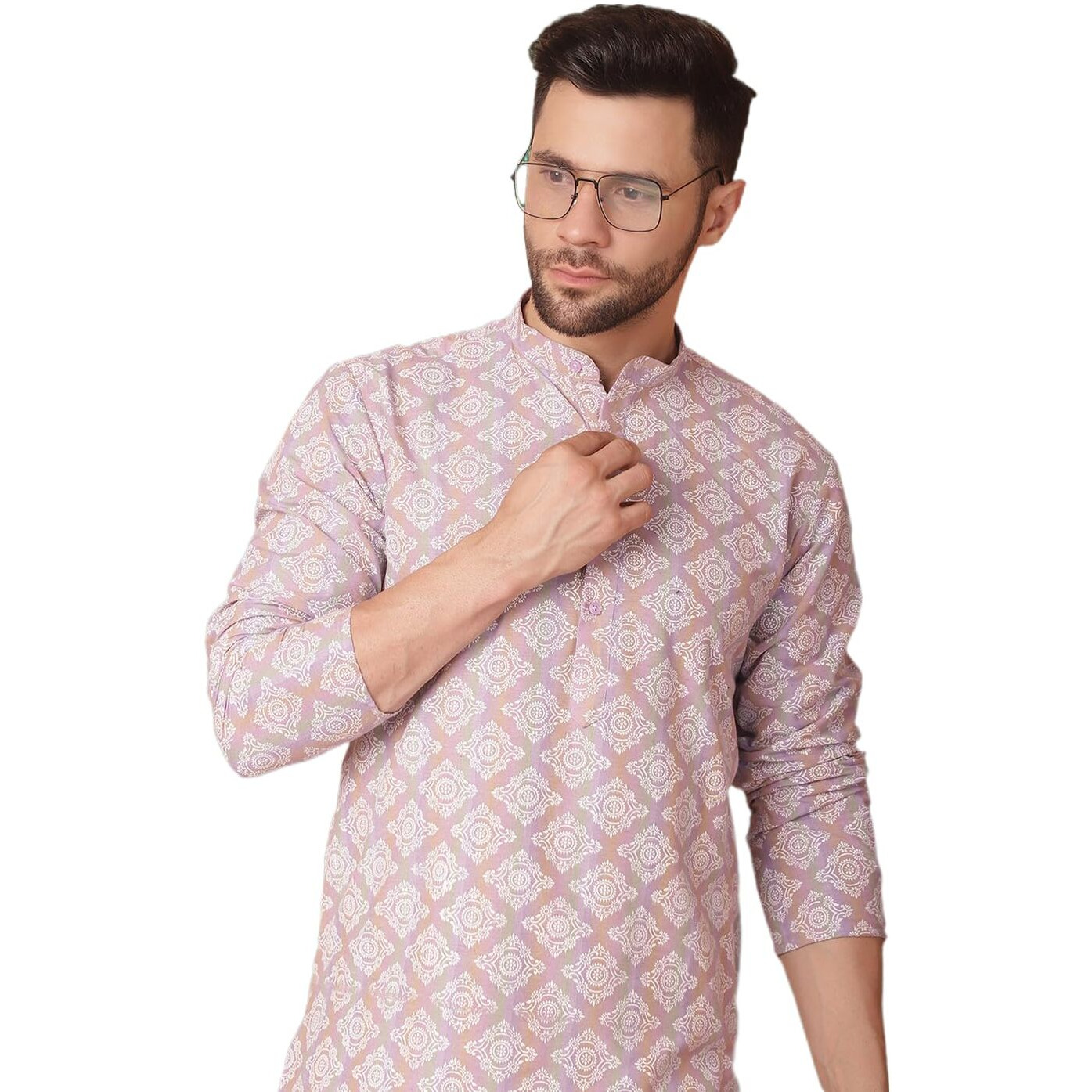 Jompers Men's Purple Floral Printed Kurta Only (Purple, S)