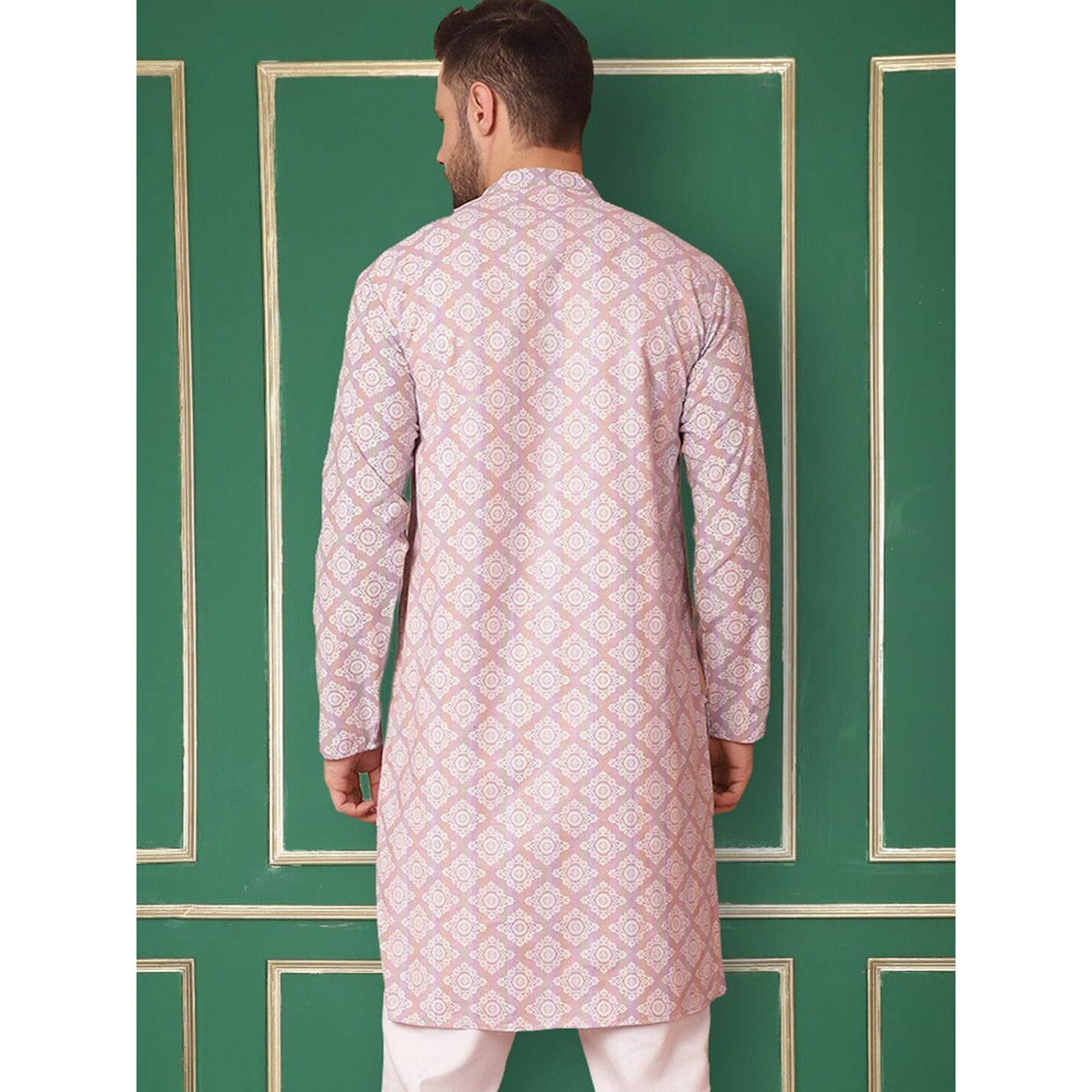 Jompers Men's Purple Floral Printed Kurta Only (Purple, S)