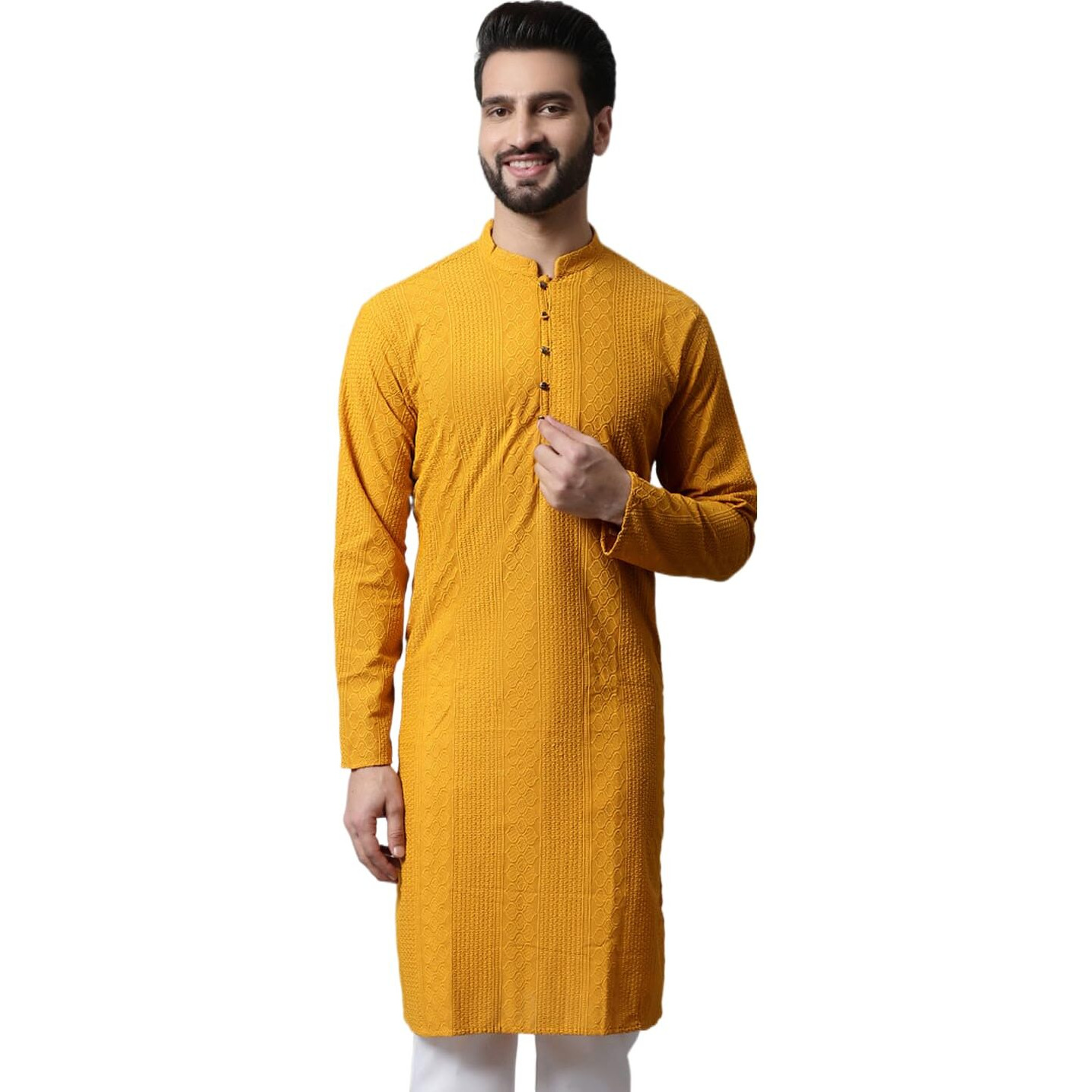 Jompers Men's Embroiderd Kurtas (Yellow, S)