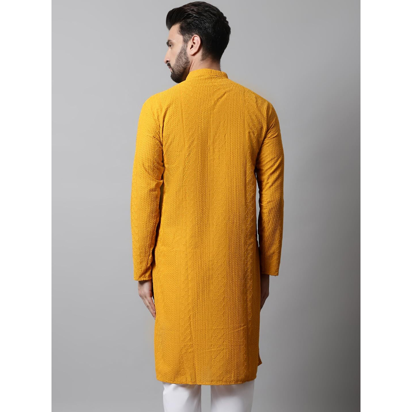 Jompers Men's Embroiderd Kurtas (Yellow, S)