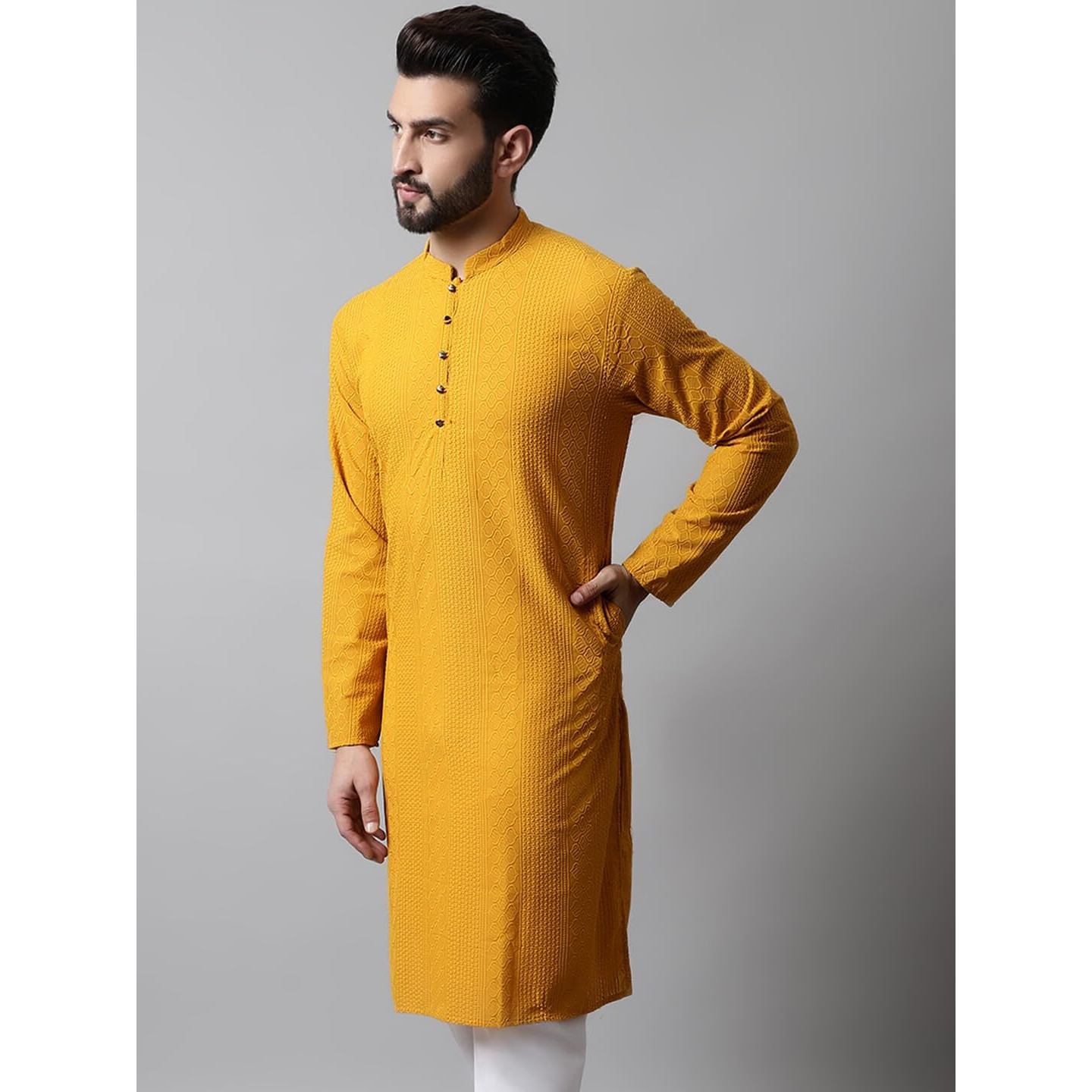 Jompers Men's Embroiderd Kurtas (Yellow, S)