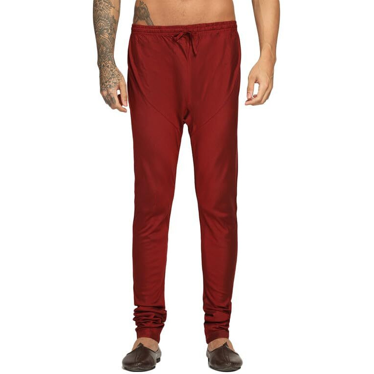 Kisah Men's Churidar, Maroon Solid Cotton Blend (40)