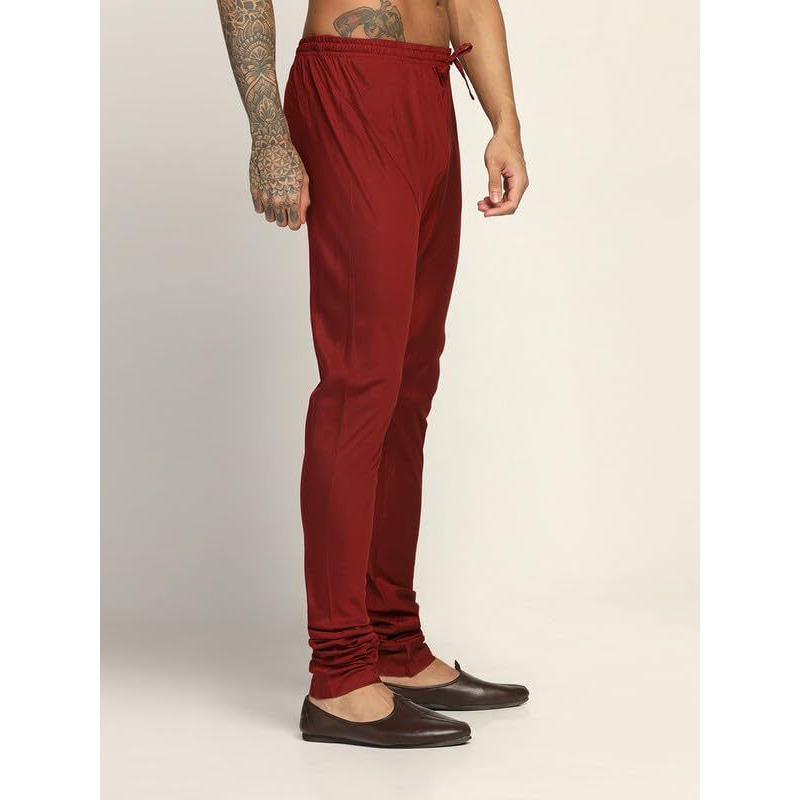 Kisah Men's Churidar, Maroon Solid Cotton Blend (40)
