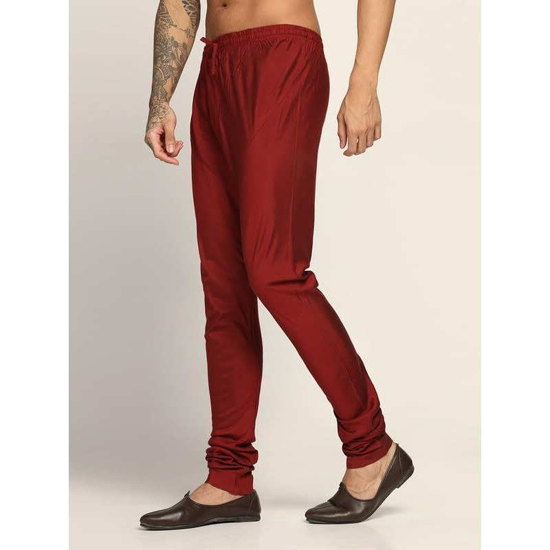 Kisah Men's Churidar, Maroon Solid Cotton Blend (40)