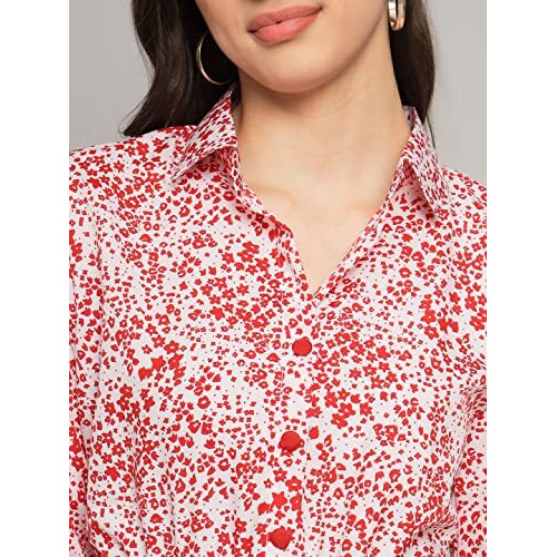 Kzully Women's Print 3/4 Sleeve Pleated Midi Dress With Belt Red