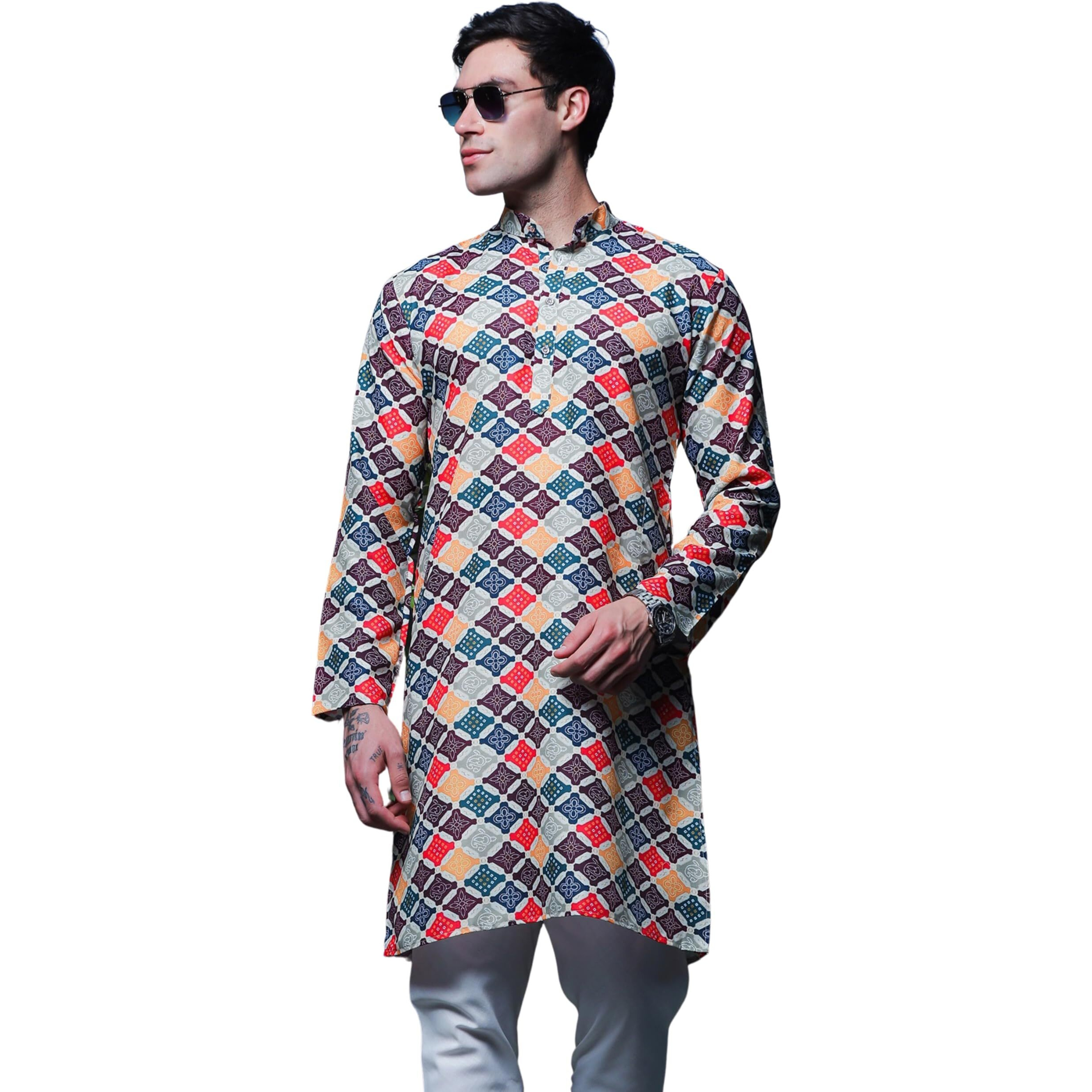 Lymio Men Kurta || Kurta For Men || Men Ethnic Kurta (In, Alpha, L, Multi) Multicolour