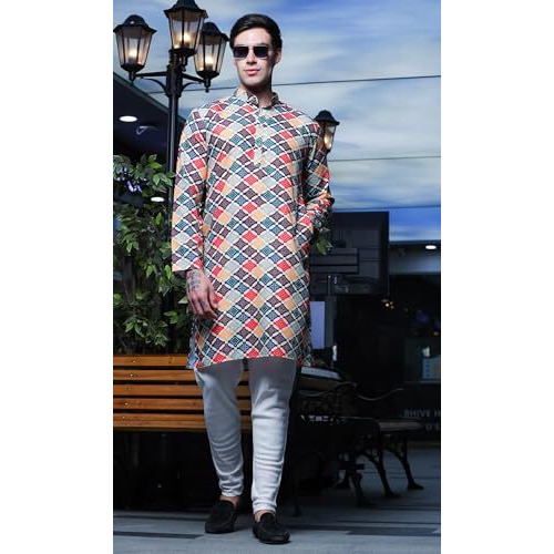 Lymio Men Kurta || Kurta For Men || Men Ethnic Kurta (In, Alpha, L, Multi) Multicolour