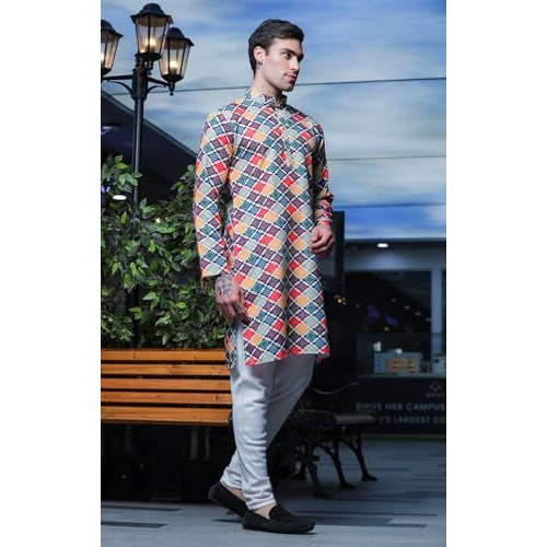 Lymio Men Kurta || Kurta For Men || Men Ethnic Kurta (In, Alpha, L, Multi) Multicolour