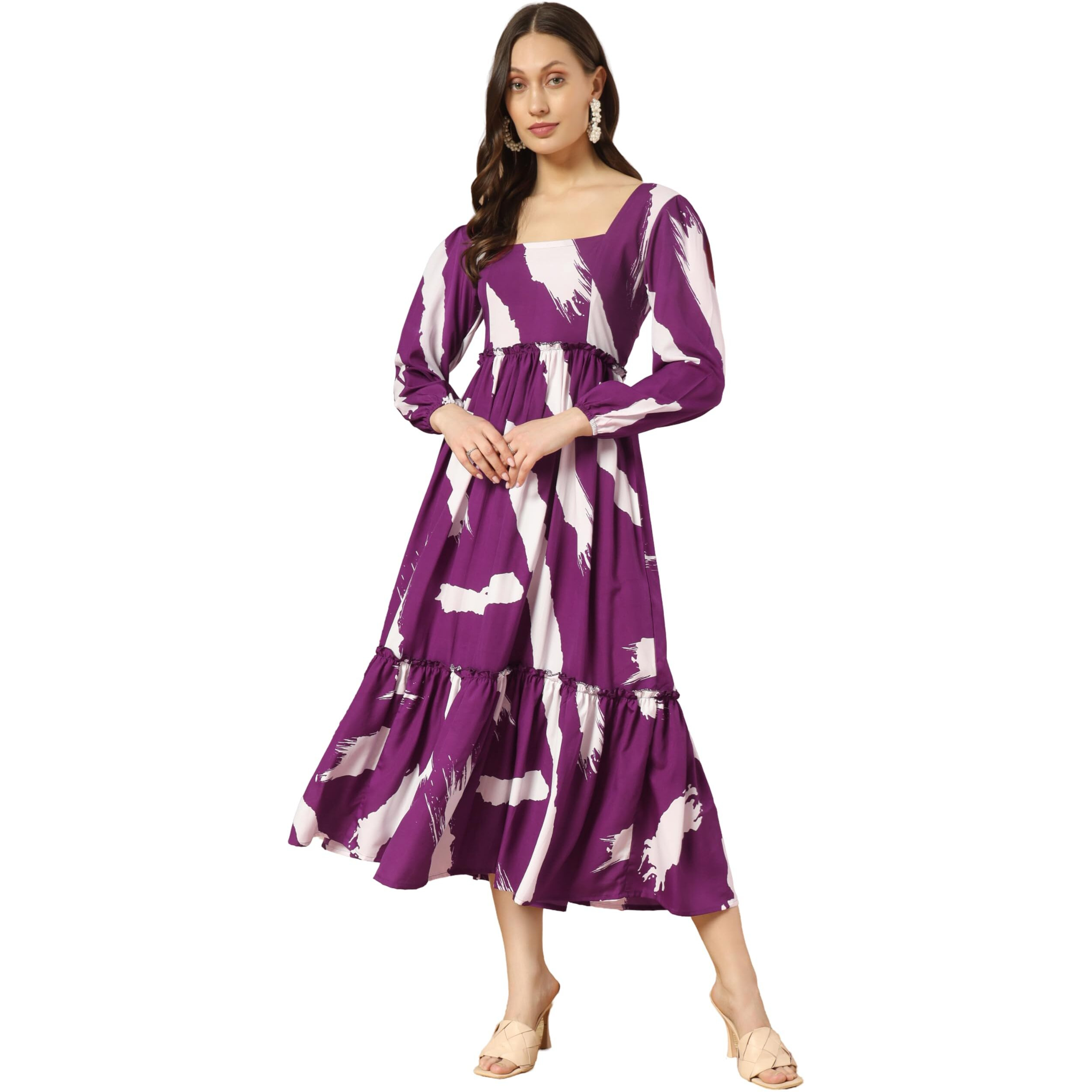 Kzully Women's Crepe A-Line Midi Dress (5001-Brush-Purple-M_Purple