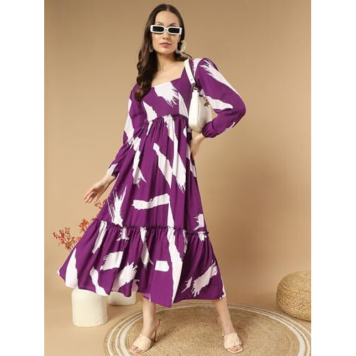 Kzully Women's Crepe A-Line Midi Dress (5001-Brush-Purple-M_Purple