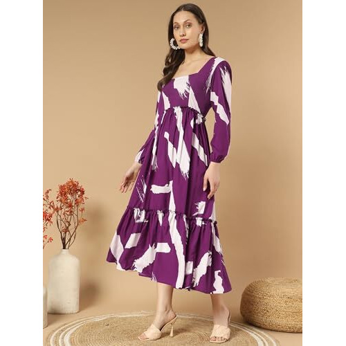 Kzully Women's Crepe A-Line Midi Dress (5001-Brush-Purple-M_Purple