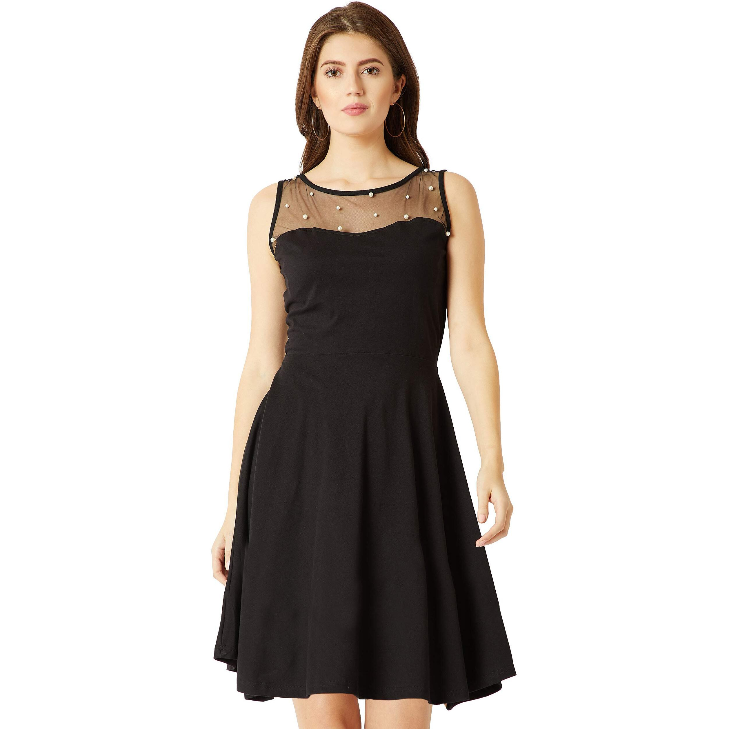 Miss Chase Women's Cotton Skater Dress(Mcaw18D10-96-62-03,Black,Small)