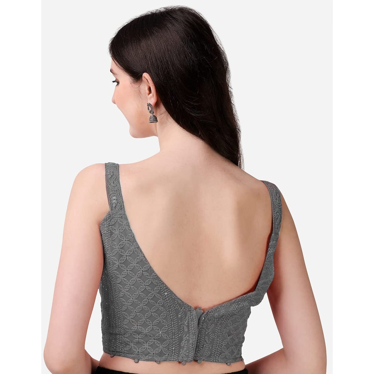 Pujia Mills Women's Embroidery Sleeveless Blouse (Lakhnavi 4_Grey_38)