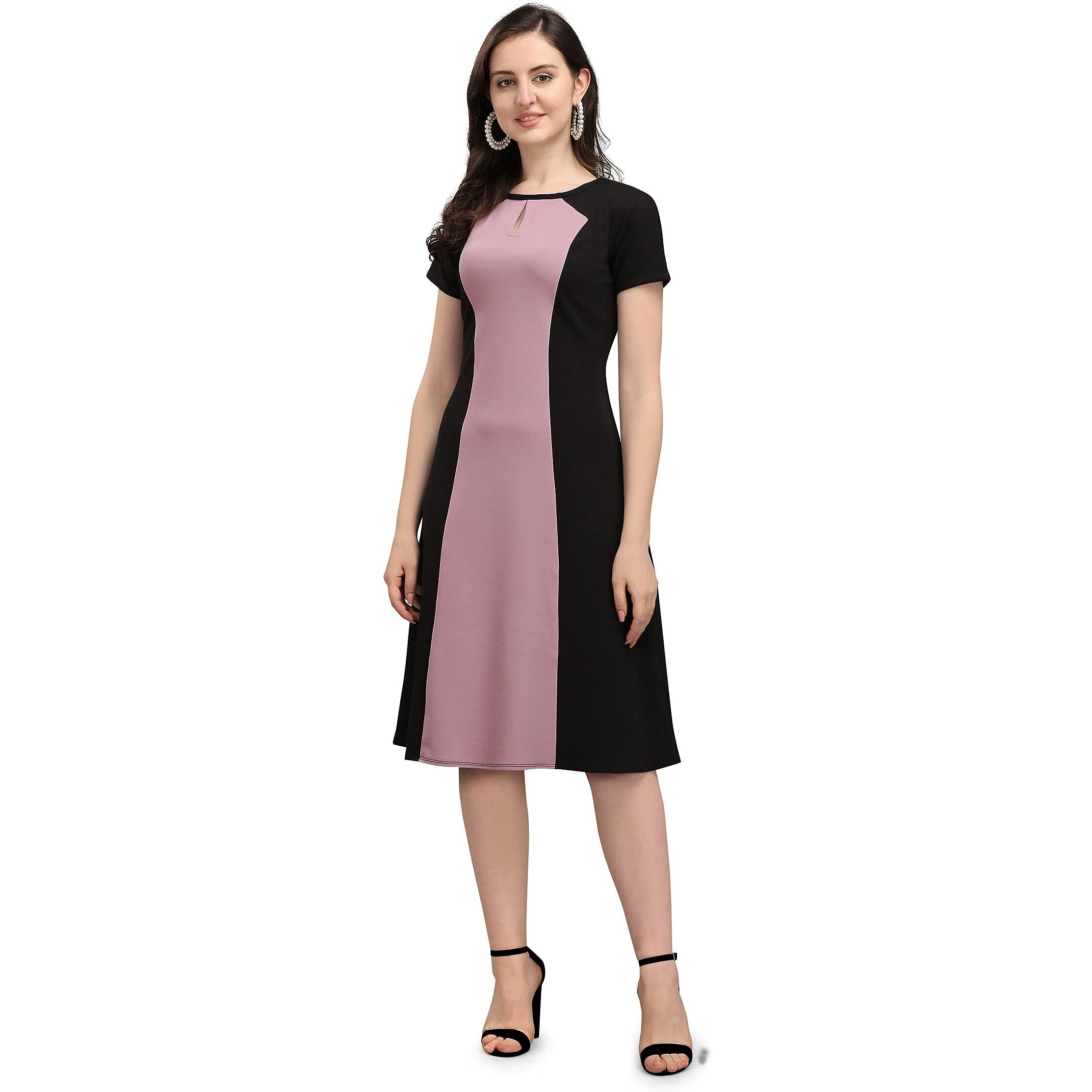 Purvaja Womens Fit & Flare Dress(Lucy-056-Lv-Bl_Violet-Black_X-Large)