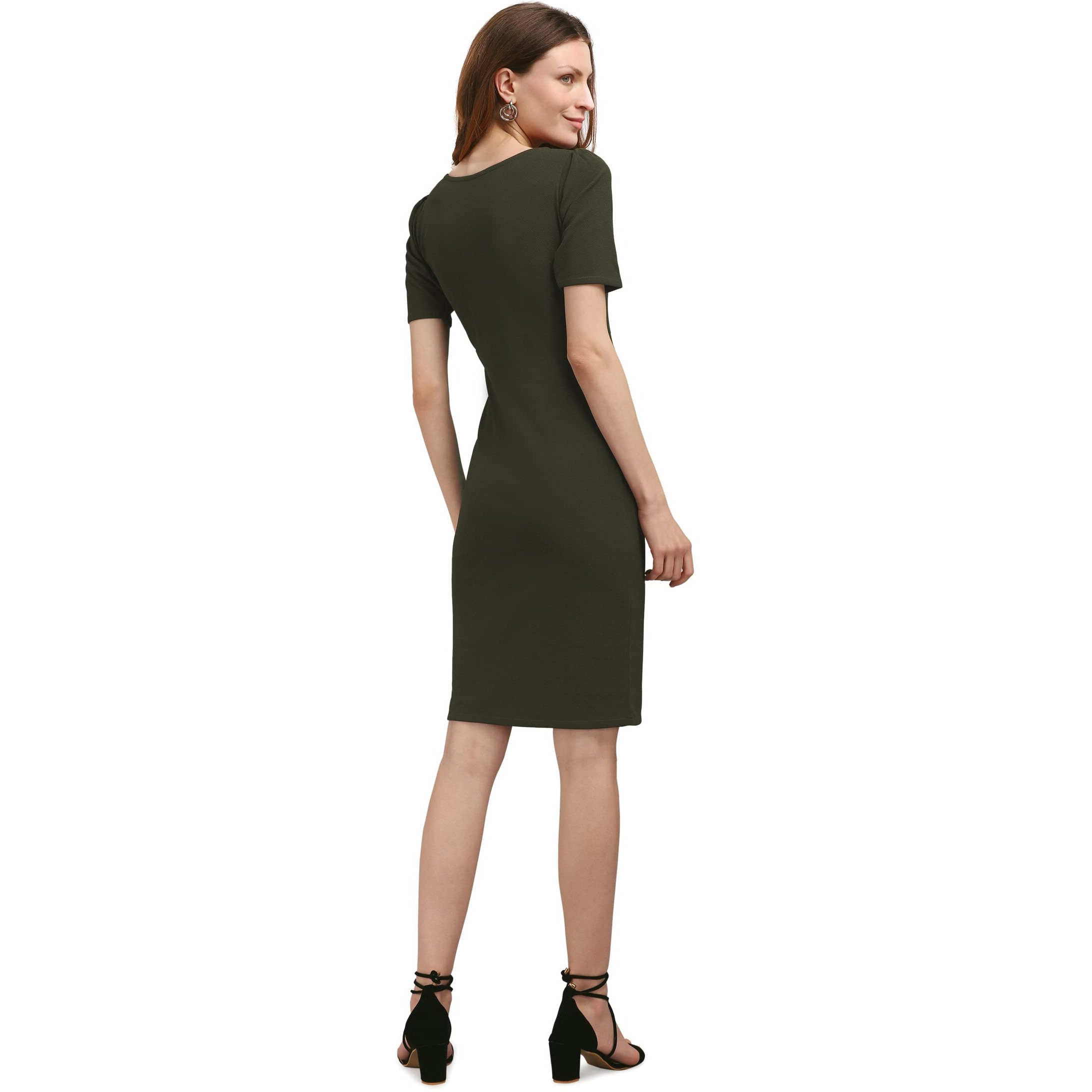 Purvaja Women's Polyester Blend Bodycon Knee-Length Dress (Ruby-379-Dark Olive-Xl_Dark