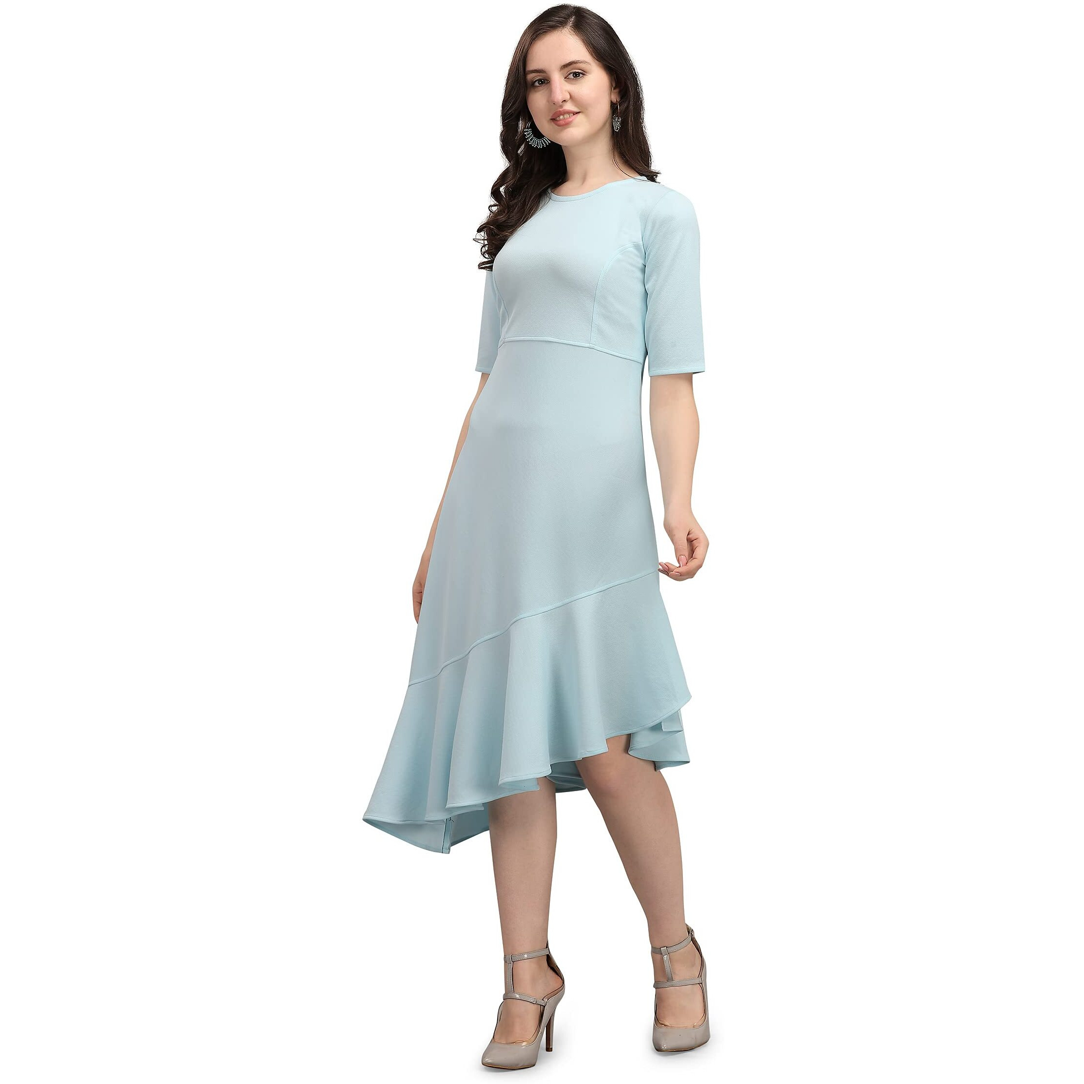 Purvaja Women's Corduroy Fit And Flare Knee-Length Dress (Ruby-028-Sb-S_Sky Blue