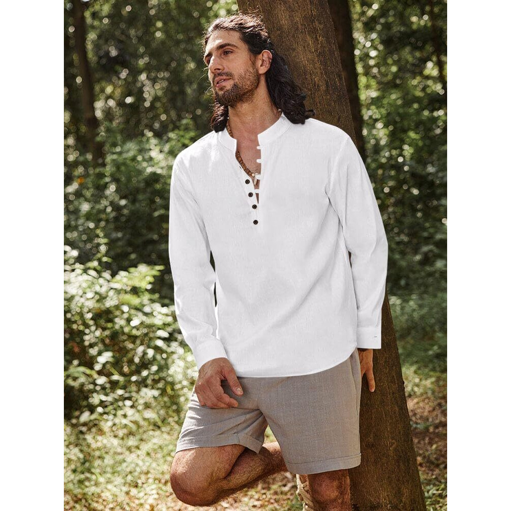 Royalscout Men's Cotton Solid Full Sleeve Short Kurta Shirt White