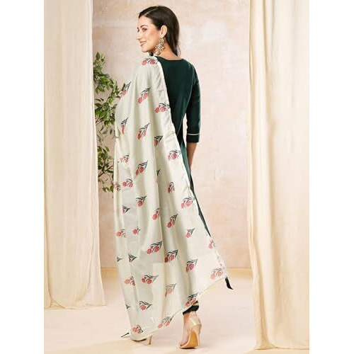 Sanisa Women's Cotton Blend Solid Straight Kurta With Pant And Digital Printed Dupatta (75Kbd841Nz-S_Green)