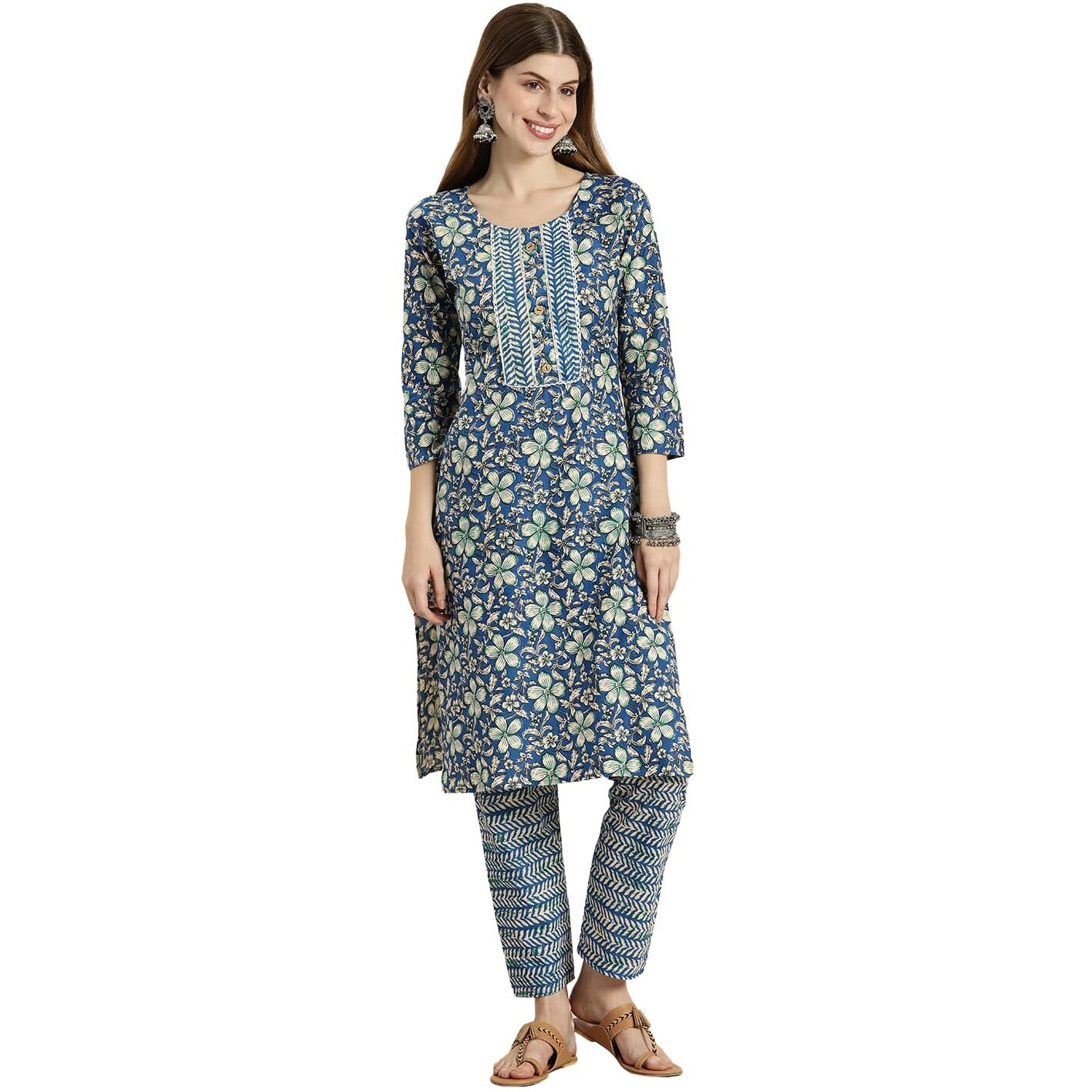 Shiv Textiles Pure Cotton Kurta Set For Women(9002-Rblue-Xl)